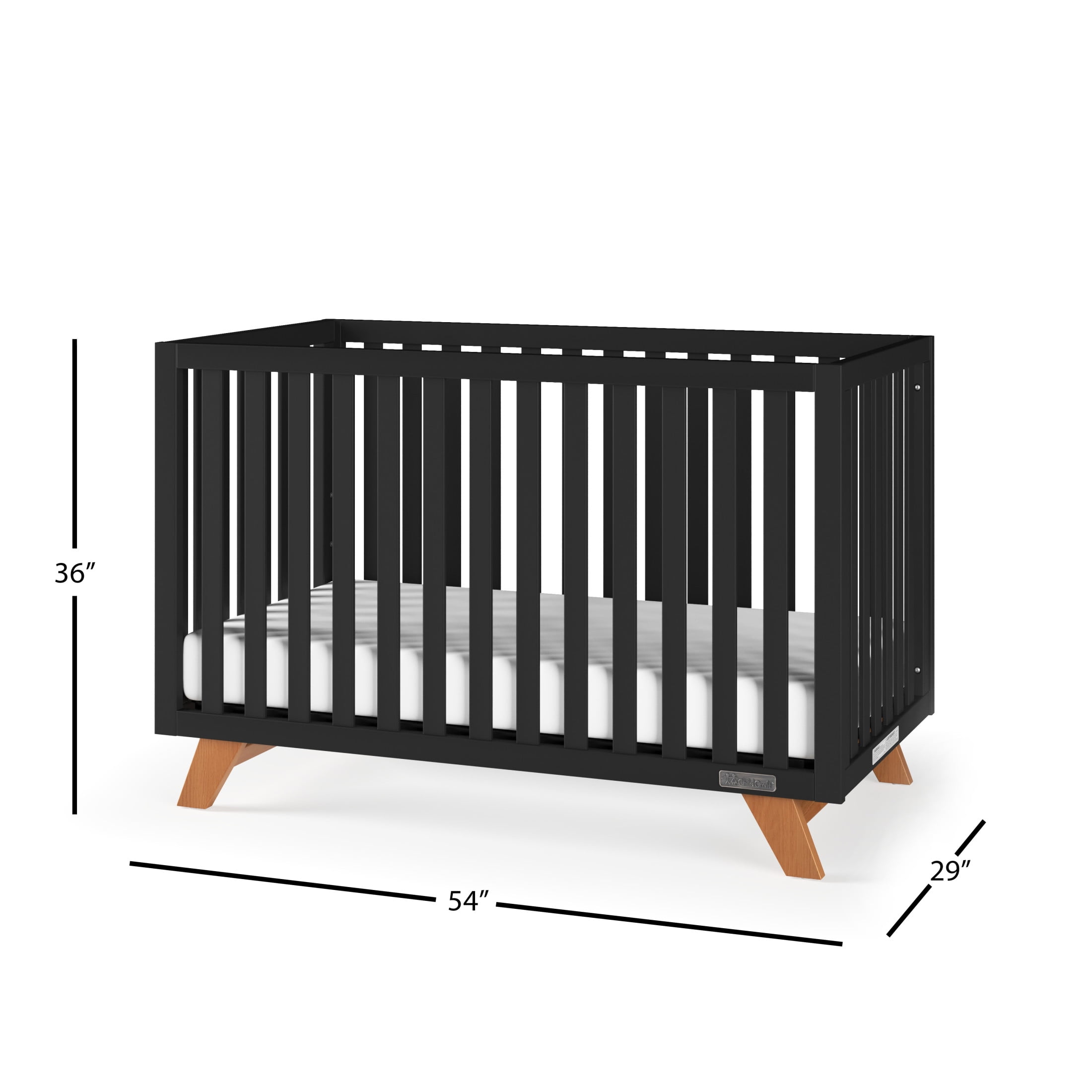 Child Craft SOHO 4-in-1 Convertible Crib, Canted Leg Mid-Century Design, 3 Mattress Heights, Ebony