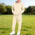 thumbnail image 2 of GiLiling Hoodie Sweatsuit Set for Boys Girls 2 Piece Hooded Sweatshirt Jogger Sweatpants Tracksuit Kids Athletic Solid Outfits (Beige, 9-10 Years), 2 of 8