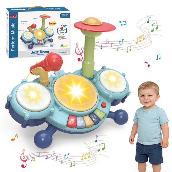 Leimiao Kids Drum Set for Toddlers, Montessori Musical Toys with Microphone, Learning Developmental 1-4 Years Baby Gift (Blue)