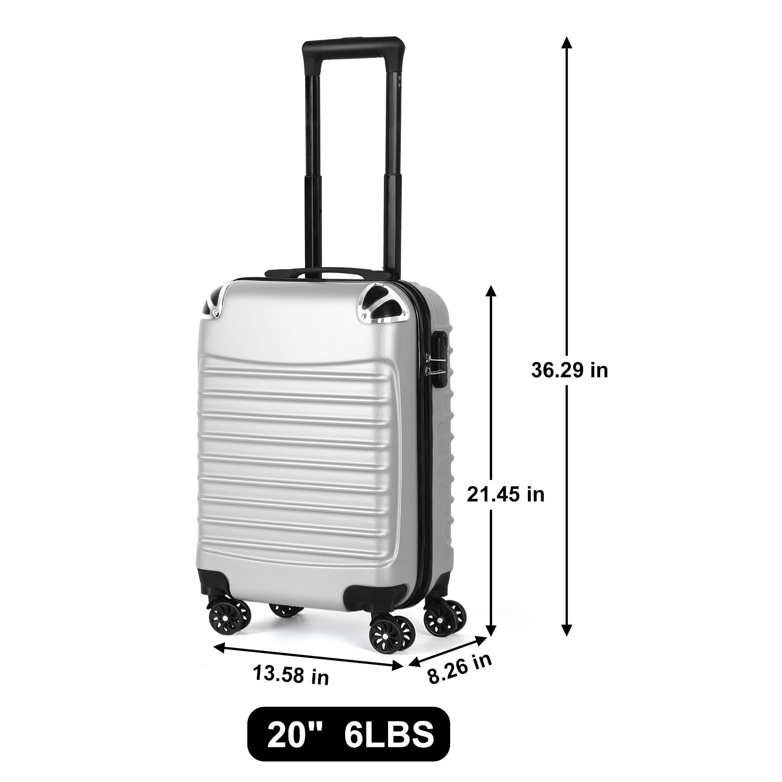 Horizontal Stripe Luggage Travel Sliding Wheels 20" Silver