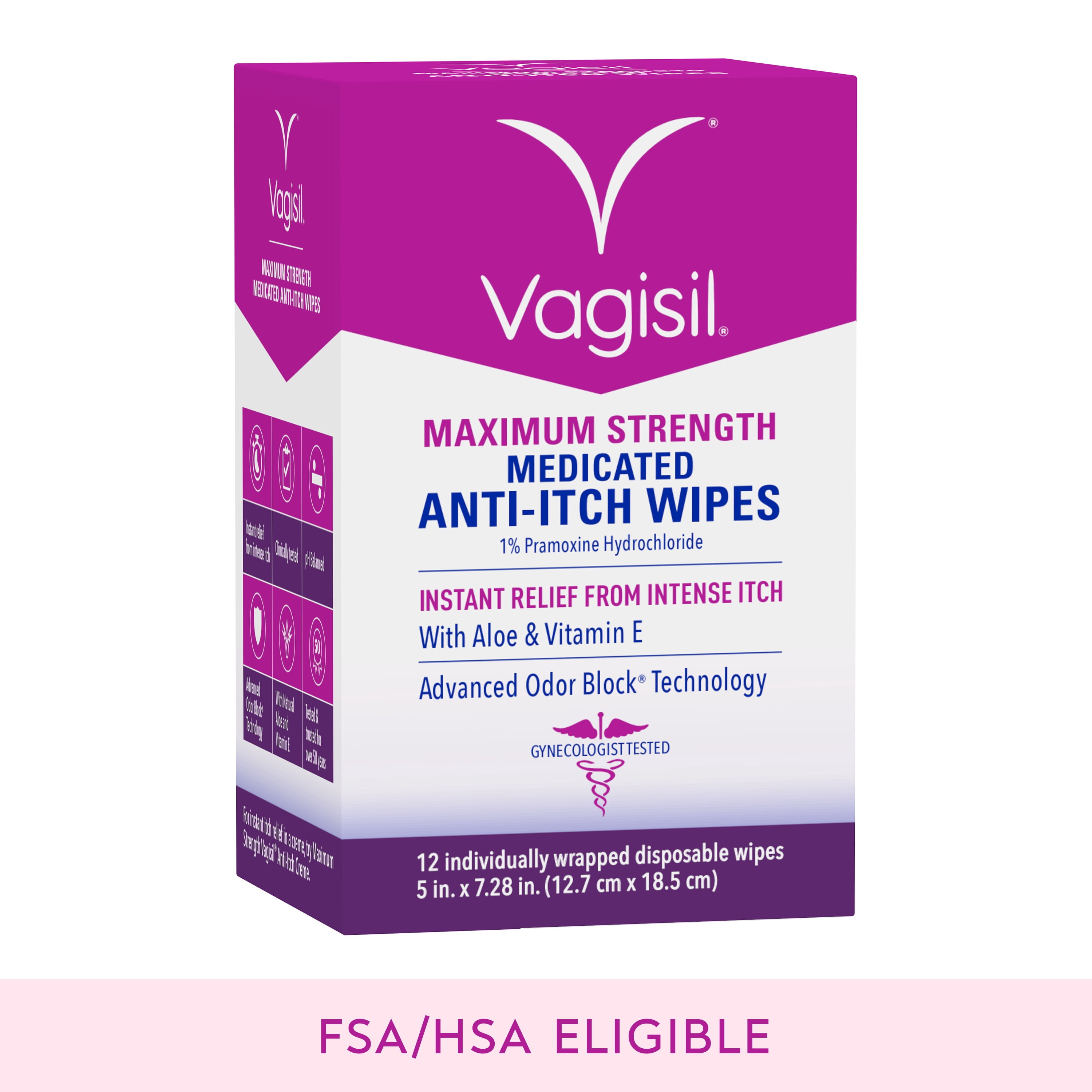 (6 pack) Vagisil Anti-Itch Medicated Feminine Intimate Wipes for Women, Maximum Strength, Gynecologist Tested, 12 Wipes