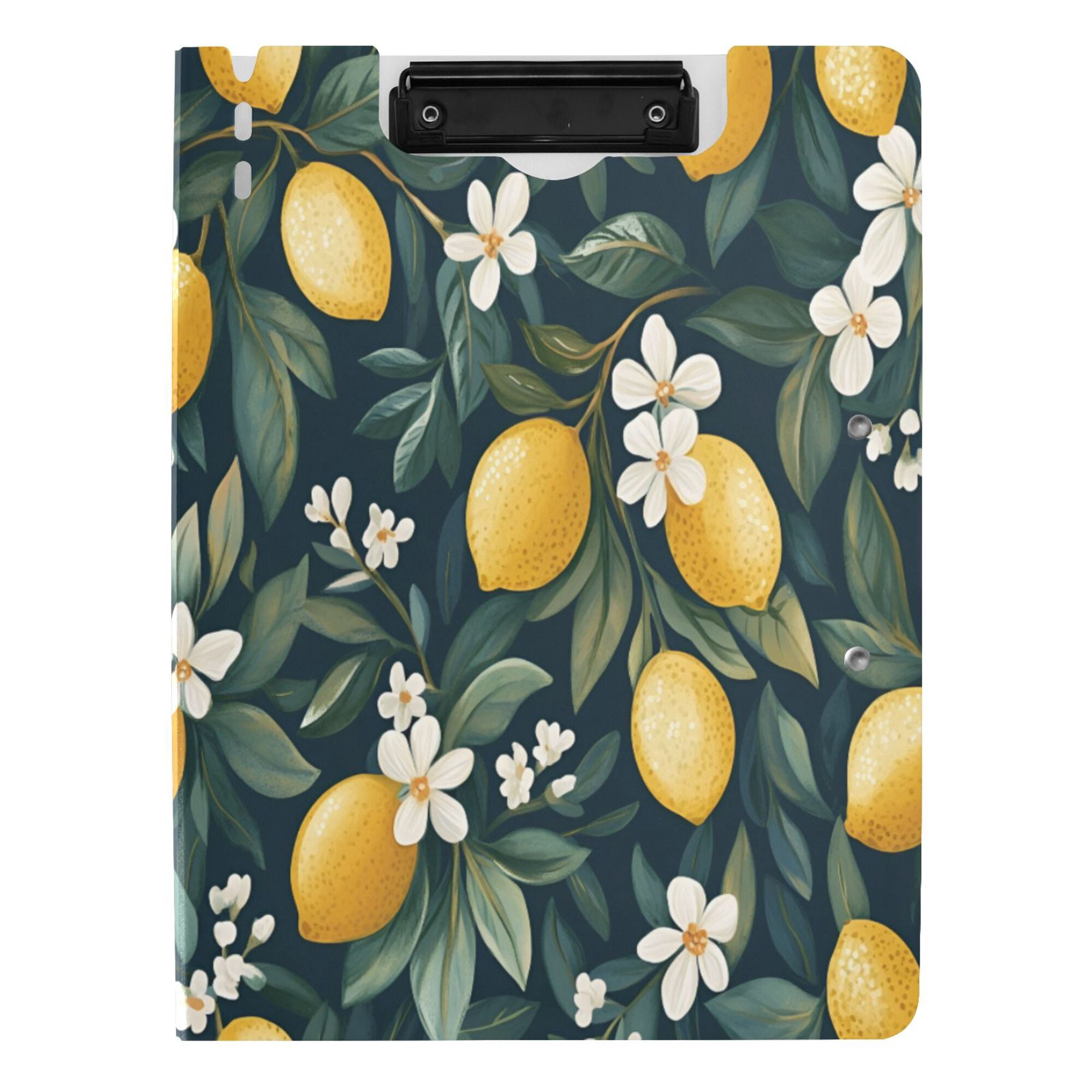 FORMRS A4 Clipboard Folder with Pen Holder Horizontal Foldable School Office Binder, Floral Lemons