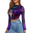 thumbnail image 2 of SCRAWLGOD Galaxy Wolf Women Bell Sleeve Tops Size S Soft Long Sleeve Flared Shirts for Women Casual Slim Shirts Lettuce Trim Blouse for Going Out Travel, 2 of 7