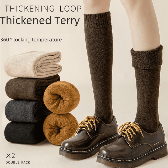 Calcetines de mujer otoño e invierno medias gruesas con forro polar invierno Terry cálido resistente al frío medias altas negras