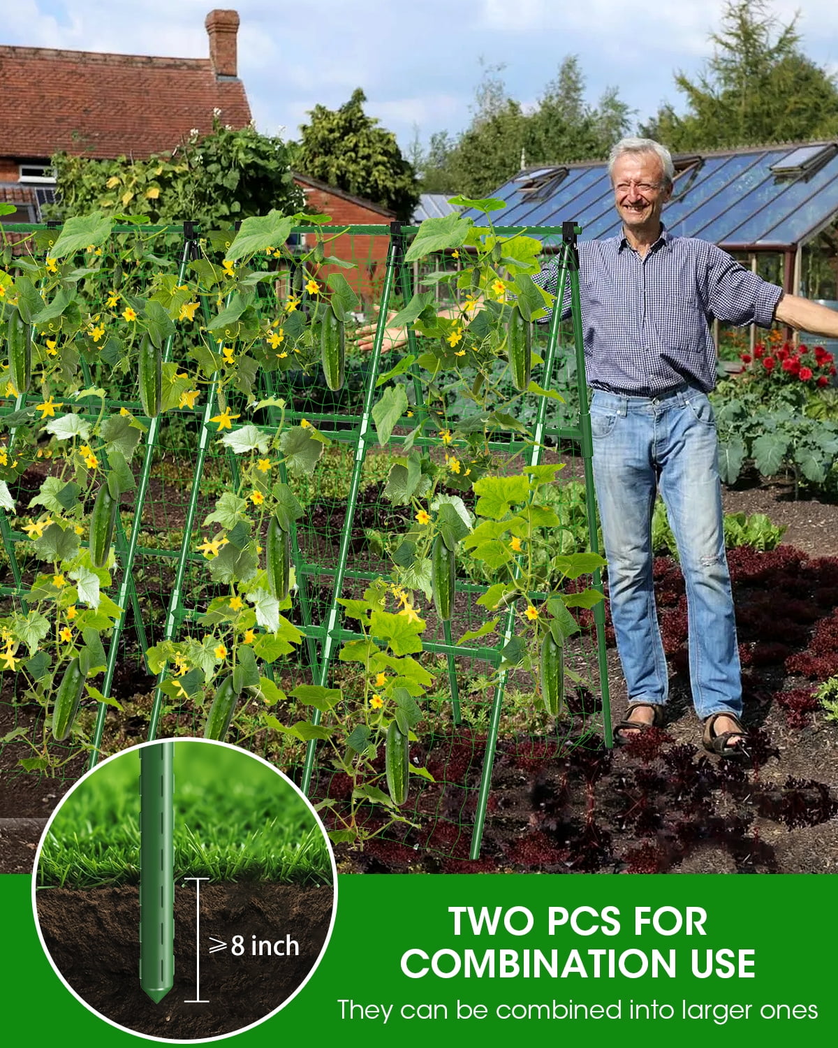 2 Pack Cucumber Trellis, Garden Trellis for Climbing Plants Outdoor, A-Frame Cucumber Trellis for Raised Bed, Plant Grow Support for Tomato, Squash, Vegetable, Flower(33"x47"x2Pcs)