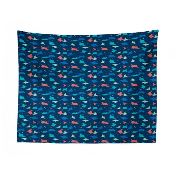 Deep Sea Tapestry, Cartoon Underwater World with Sand Stones Fishes and Sink Big Fish, Fabric Wall Hanging Decor for Bedroom Living Room Dorm, 2 Sizes, Violet Blue Multicolor, by Ambesonne