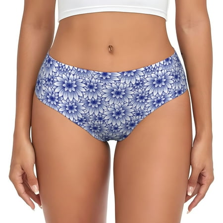 Blue And White Flowers Womens Briefs Underwear  No Show Seamless Underwear for Women  Soft Stretch Women s Panties  Classic Hipster Panties Bikini Underwear Briefs for Ladies