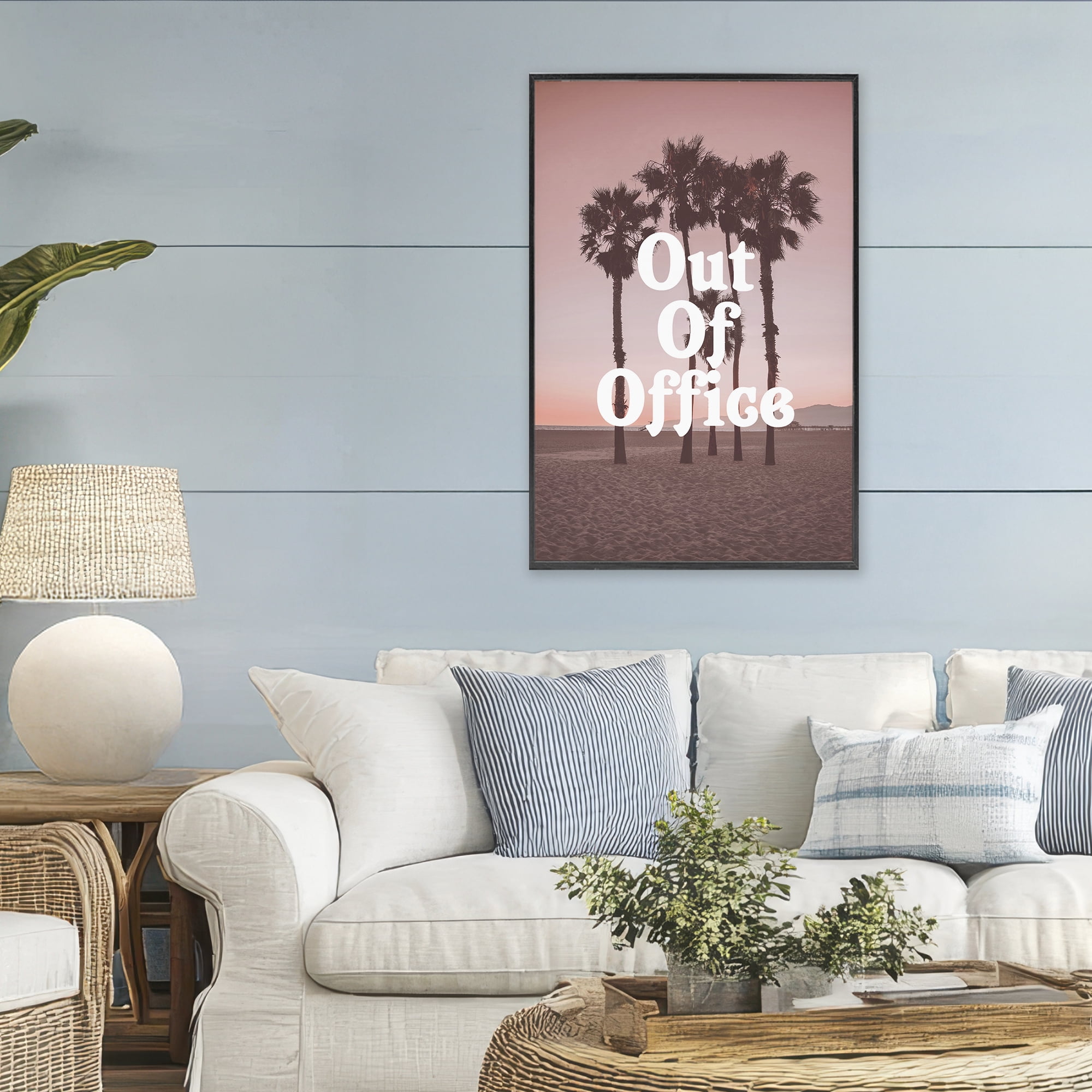 Stupell Industries Pink Tropical Out Of Office Black Framed Giclee Art, design by Lil' Rue