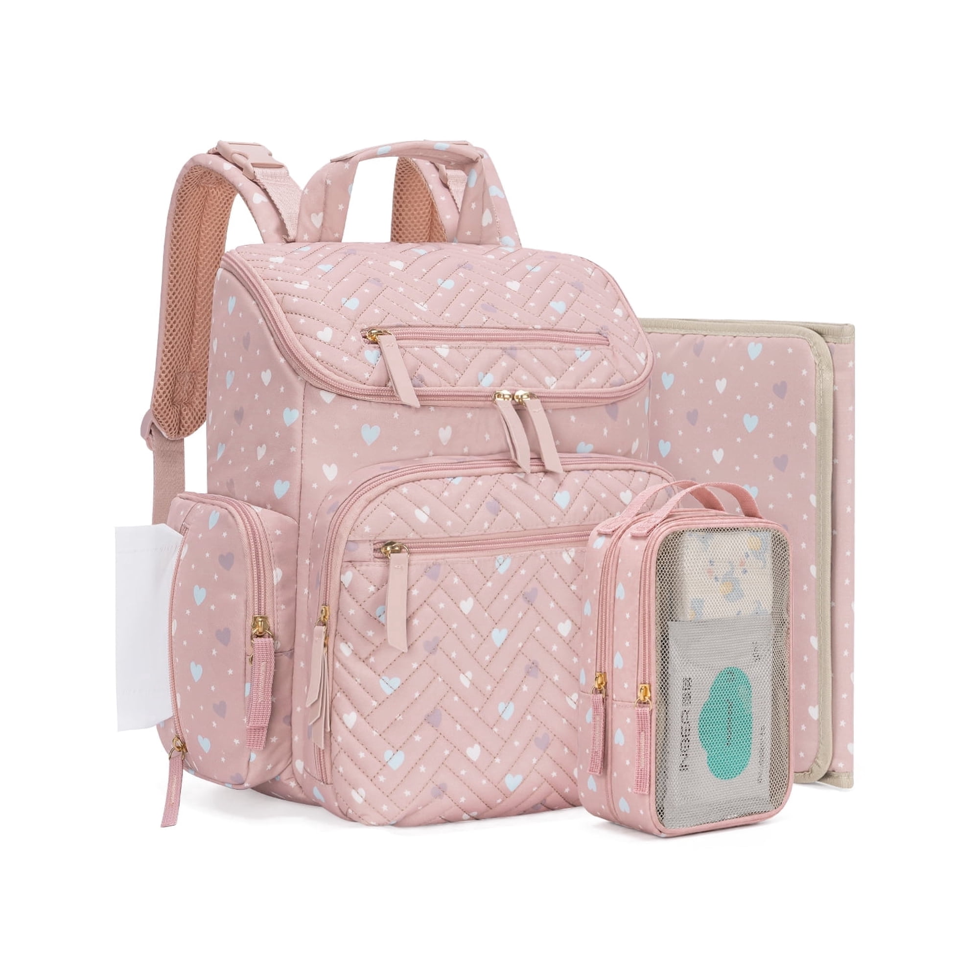 KABAQOO Diaper Bag Backpack with Changing Pad and Insulated Pockets, Heart