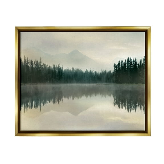 Stupell Industries Foggy Lake Forest Landscape Soft Nature Water Reflection Metallic Gold Framed Floating Canvas Wall Art, 24x30, by Danita Delimont
