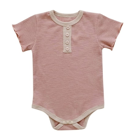 

adviicd Jumpsuit Simple Snap Infant Newborn Baby Boys Girls Short Ruffled Sleeve Ribbed Patchwork Romper Toddler Boys Dinosaur Shirt