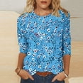 thumbnail image 2 of PuLe Women's Top Womens Tops 3/4 Sleeve Crewneck Cute Shirts Casual Print Trendy Tops Three Guarter Length T Shirt Summer Pullover, 2 of 5