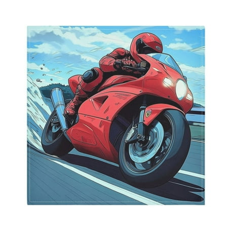 Satin Polyester Napkins - 20x20 InchSingle-Sided Printed Napkins, 1-Piece/4-Piece/6-Piece Set, DIY Personalized Table Setting，A Red Sports Bike