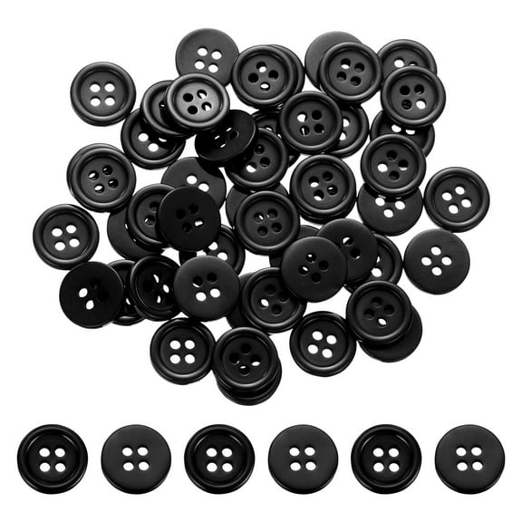 Uxcell 50Pcs 20L 4-Hole Resin Sewing Buttons for Crafts, 12.5mm 1/2" Round Clothing Fastener Round Resin Buttons for DIY Sewing Clothes Fabric Pants Dress Skirt Crafts Replacement, Black