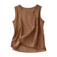 thumbnail image 2 of Summer Cotton Linen Tank Tops Womens Casual Vests Ladies Sleeveless Blouses Round Neck T-Shirts Holiday Vintage Solid Color Top Comfy Oversized Tshirts Size, 2 of 4