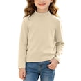thumbnail image 2 of Spazoro Girls Mock Neck Pullover Top, Soft 100% Cotton Mock Neck Long Sleeve Solid Color Loose Fit Basic Layering Shirts for Daily Wear Beige Size 2-3T, 2 of 9