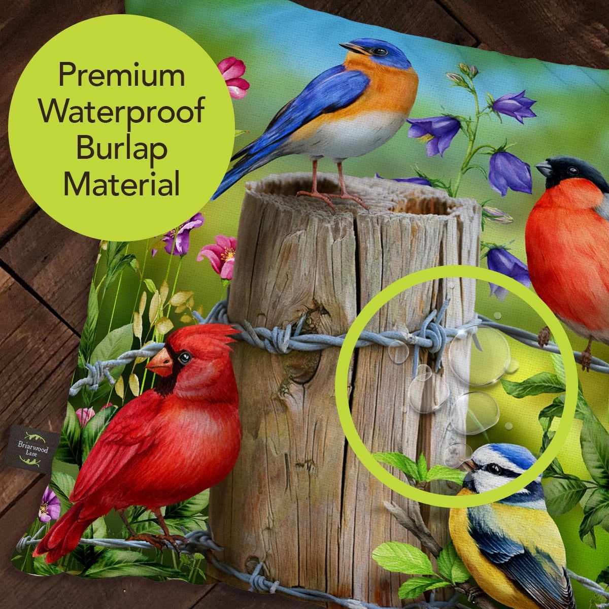Briarwood Lane Spring Indoor/Outdoor Pillow 17x17 Fence Post Birds For Spring Pillow
