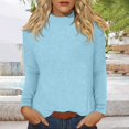 thumbnail image 2 of TRUBKH Long Sleeve Shirts for Women Turtleneck Tops for Women Going Out Tops for Women Cute Cowgirl Outfits Shirts Round Neck Long Sleeve Fall Tops Blouses Clothes Smocked Tops Women Light Blue S, 2 of 7