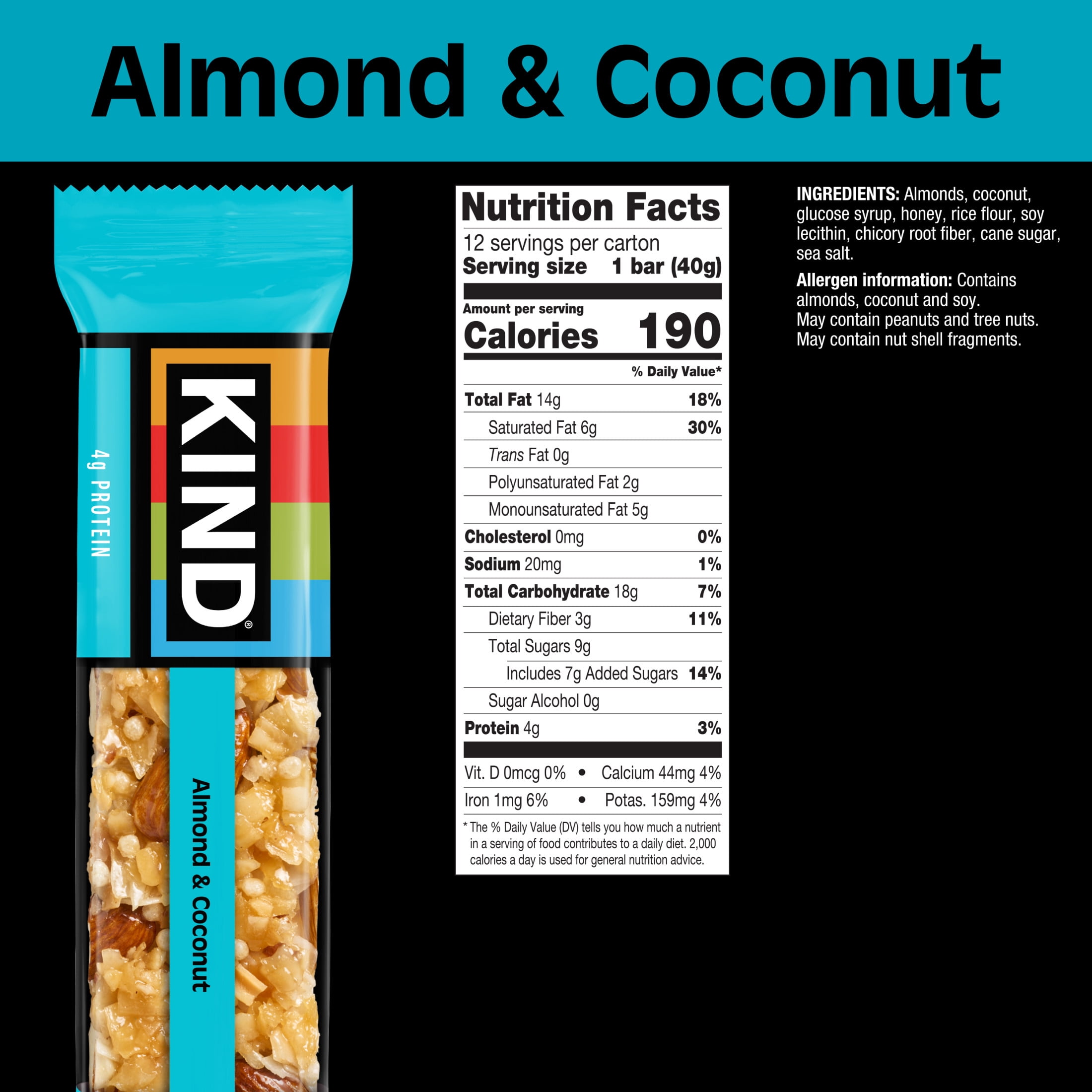 (6 pack) KIND Gluten Free Ready to Eat Almond & Coconut Snack Bars, Value Pack, 1.4 oz, 12 Count Box