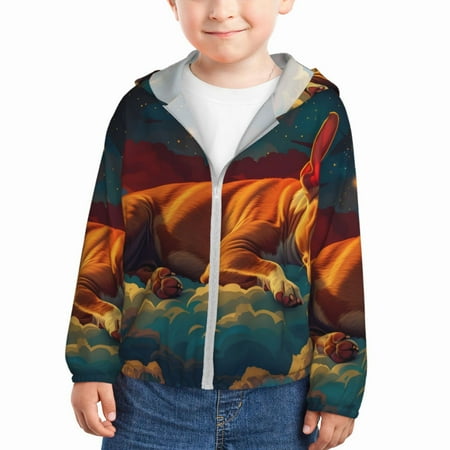 

Junzan Colorful Starry Sky Sleep Dog for Kids Sun Protection Hoodie Boys Rash Guard with UPF 50+ Sun Protection Summer Jacket Long Sleeve Fishing Hiking Sun Shirt-3 Years