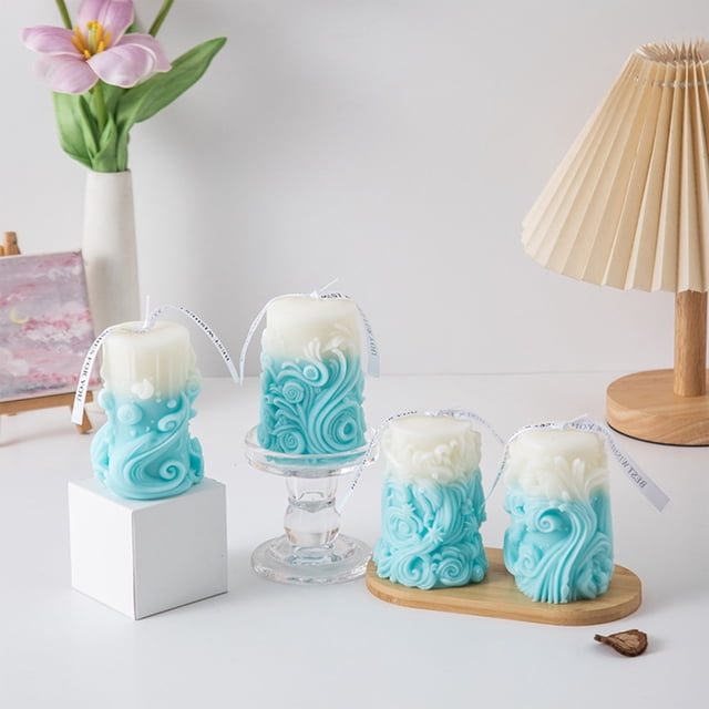 Xihbxyly Artículos Por Menos de 10 Dólares. Vela Perfumada con Columna Romana Geométrica Navideña, Elegante Diseño Degradación En Azul y Blanco Decoraciones de Estrellas para Decoración Del Hogar o R