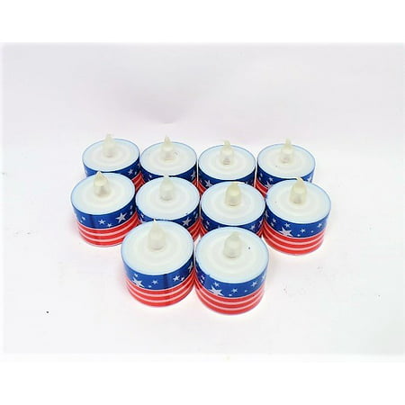 Battery Operated LED Patriotic Flag Tea Light Candles - Set of