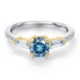 thumbnail image 3 of Gem Stone King 10K Two Tone Gold Persian Blue Moissanite and Lab Grown Diamond Engagement Ring for Women | 1.10 Cttw | Round 6MM | Gemstone Birthstone | Size 7, 3 of 6