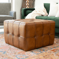Newboti Furniture Benjiro Square Tan Leather Ottoman 63879