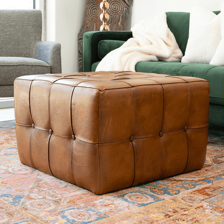 Newboti Furniture Benjiro Square Tan Leather Ottoman 63879