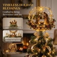 thumbnail image 4 of TTJ Lighted Nativity Christmas Tree Topper, 7.87 Inch Wrought Iron Metal Tree Top Decoration with Holy Family, Star Arch and Warm LED Lights, Gold Religious Holiday Decor(B), 4 of 6