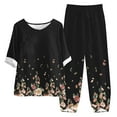 thumbnail image 2 of Edvintorg 2 Piece Lounge Set Women Women's Summer Printed Half Sleeve Round Neck Cropped Top + Casual Pants Suit Set Two Piece Lounge Set Black L, 2 of 5
