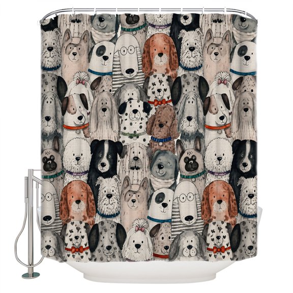Grey Cartoon Bathroom Shower Curtains with 12 Hooks Polyester Waterproof Shower Curtain for Stalls and Bathtubs Dogs Cute Farmhouse Decorative Bathroom Privacy Curtain 36x78 Inches