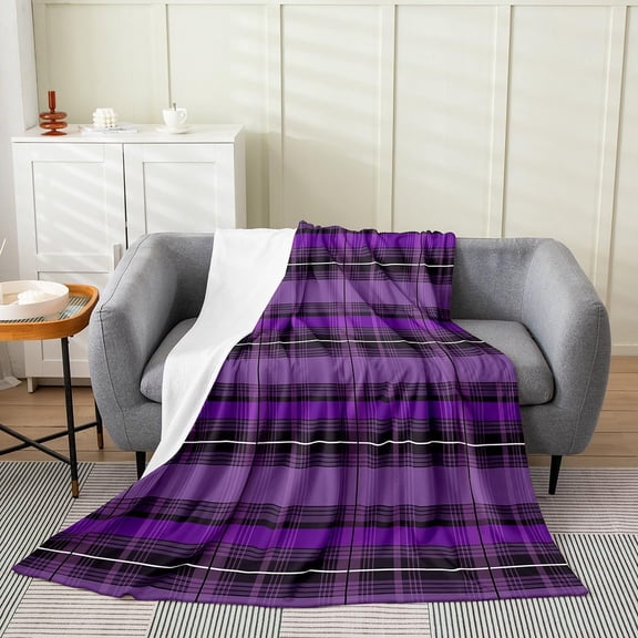 Purple Plaid Throw Blanket for Couch Sofa Bed Fleece Blanket Soft Cozy Warm Blanket