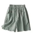 thumbnail image 5 of Rggeeun Womens Shorts Solid Color Elastic High Waist Loose Fit Wide Leg Cotton Linen With Side Pockets & Buttons For Gym Graceful Hot Pants,Green,M, 5 of 5
