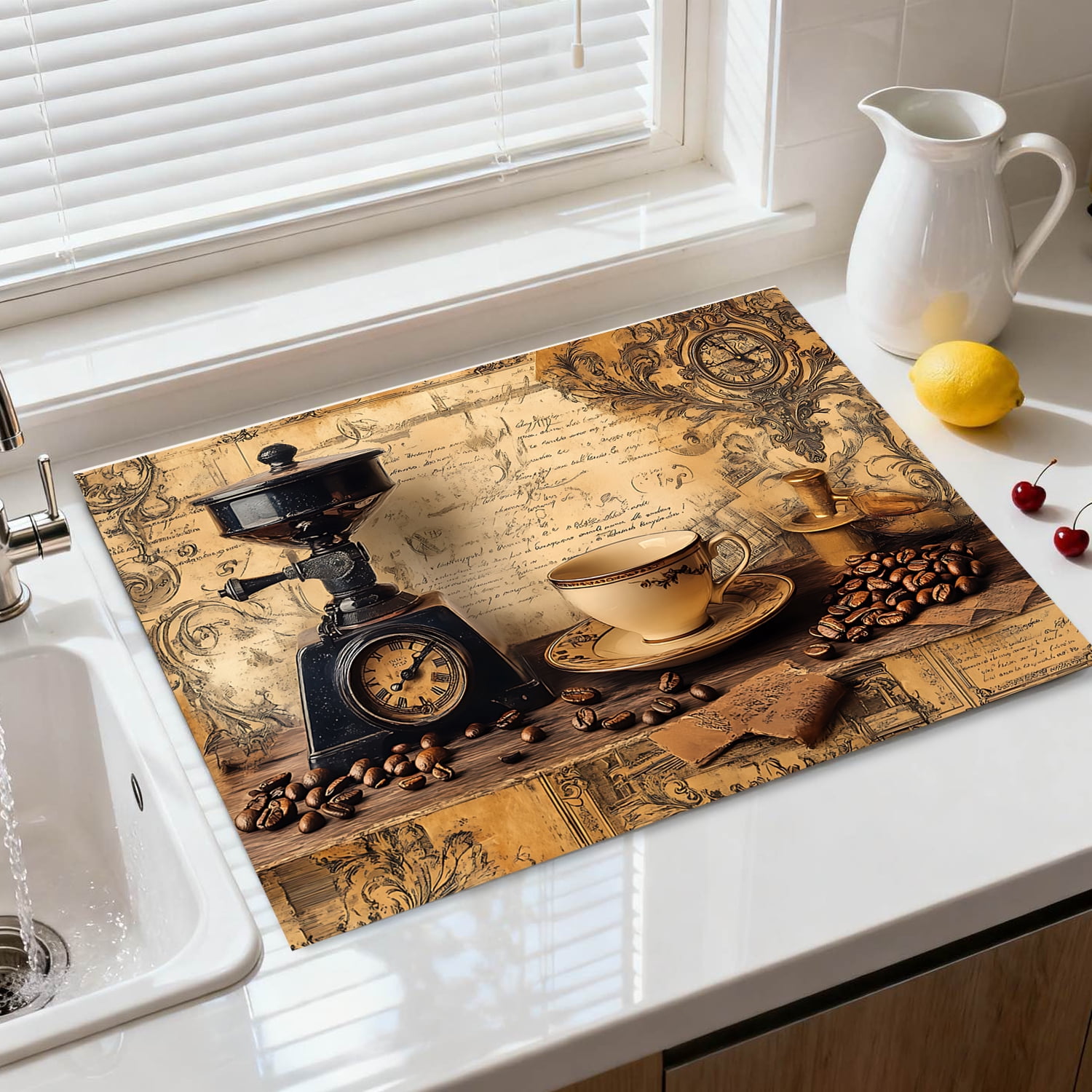 Stove Top Cover for Electric Stove, 28.5" x 20.5" Heat Resistant Glass Cooktop Cover Mat, Multi-Purpose Countertop Protector for Stove & Washer Top, Vintage Coffee Theme