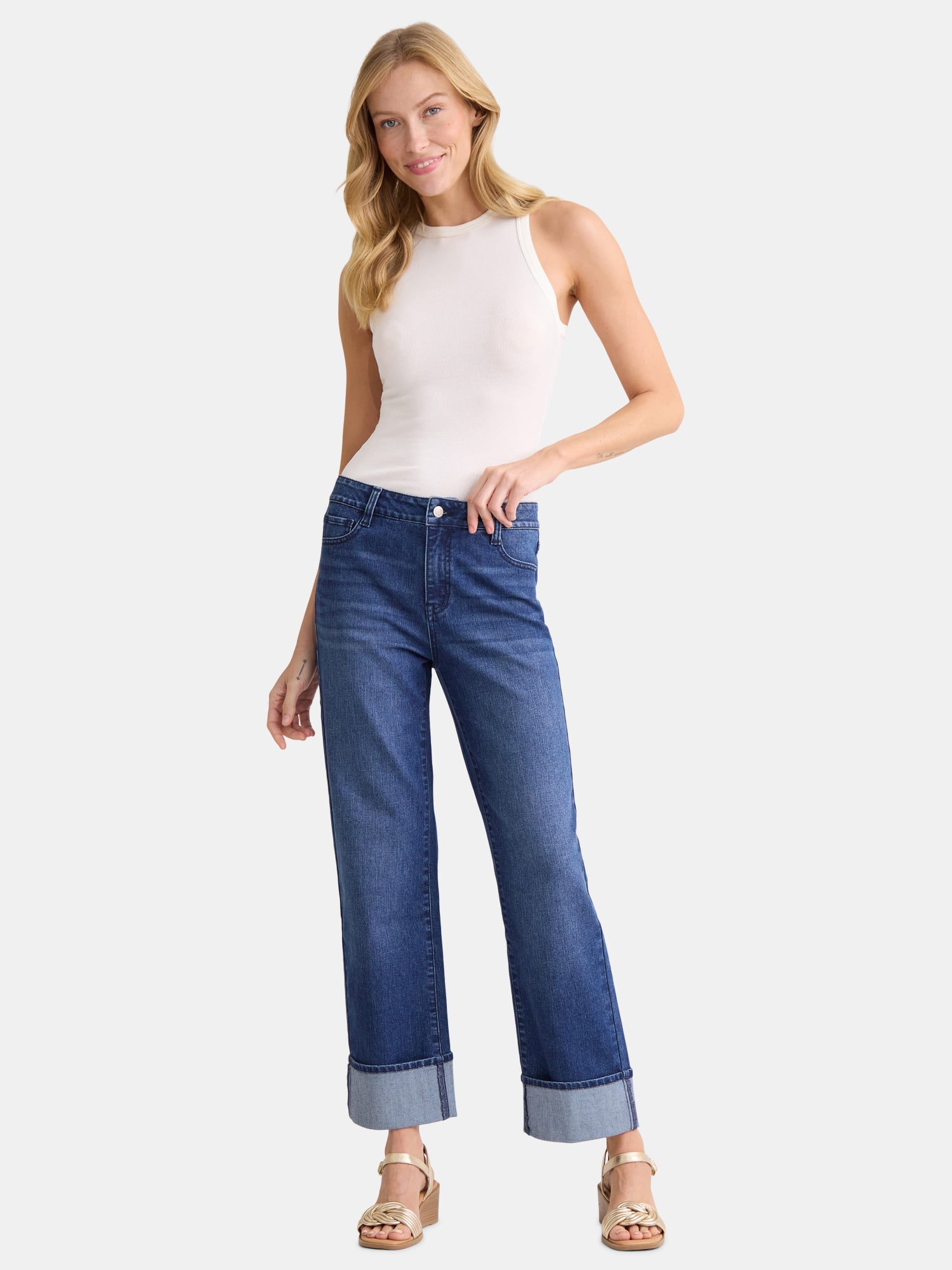 Time and Tru Women's Wide Cuff Jeans, 29” Inseam, Sizes 2-20