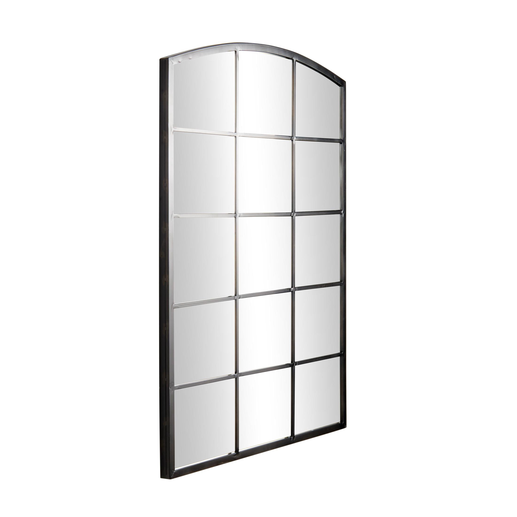 DecMode 30" x 40" Black Arched Window Pane Inspired Wall Mirror with Black Frame