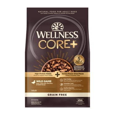 Wellness CORE  (Formerly RawRev) Dry Dog Food with Freeze Dried Pieces, Grain Free, High Protein, Natural, Wild Game Duck, Lamb, Wild Boar, & Rabbit Recipe, (18-Pound Bag)