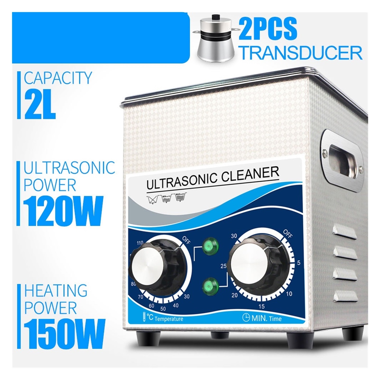 120W 2L Portable Ultrasonic Cleaner 40khz Heating Knob Stainless Steel Bath With Cleaning Basket Hardware Parts Spark Wash ,Strong Cleaning