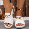 thumbnail image 3 of Dakaela Slip on Wedge Sandals for Women Leather Open Toe Platform Summer Beach Slides Espadrilles Comfortable Dressy Sandal Mules Size 6-10 White, 3 of 9