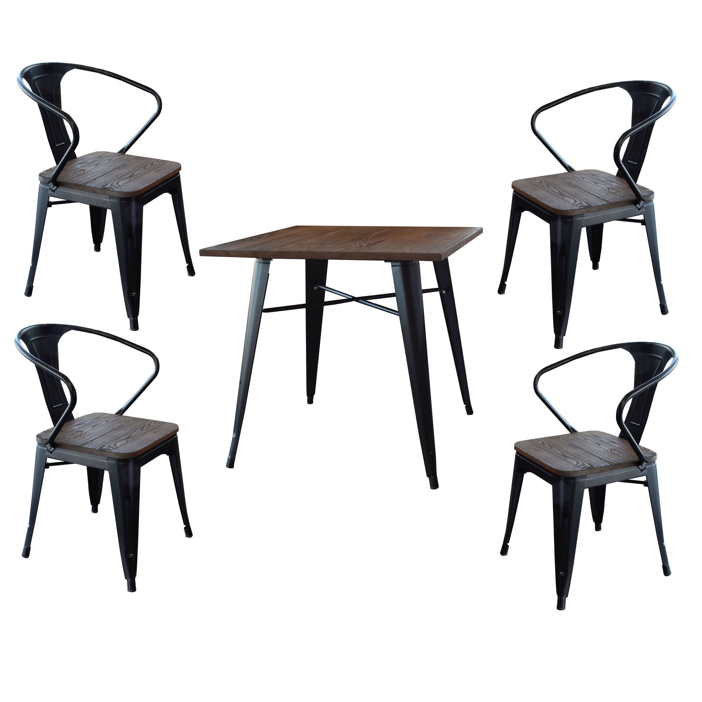 Loft Glossy Black Dining Set with Wood Tops - 5 Piece