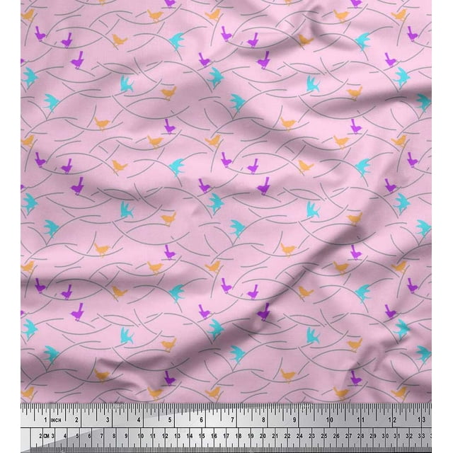 Soimoi Rayon Fabric Bird Artistic Print Sewing Fabric Yard 56 Inch Wide