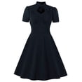thumbnail image 1 of Bigersell Jolies Robes de Printemps pour Femmes, Manches Courtes, Col en V, Taille Haute, Robe à Boutons, Robes de Soirée, Robes Midi Régulières, Style 25673, Noir G, 1 of 6