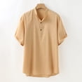 thumbnail image 3 of Solid Cotton Linen Henley Shirts Men's Casual Loose Fit Moisture Wicking Summer Tees Cozy Soft Pullover Loungewear, 3 of 6