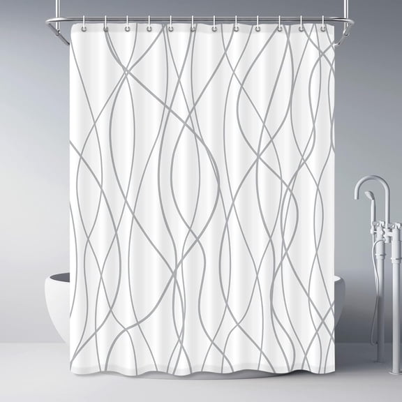 Polyester Shower Curtain Grey and White Striped for Bathroom with Hooks, Extra Long 84 Inches, Weighted Hem, Waterproof Bath Accessories Hotel Style - Machine Washable