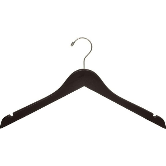 Wood Top Hanger with Espresso Finish, (Box of 50) Space Saving 17 Inch Flat Wooden Hangers w/ Brushed Chrome Swivel Hook & Notches for Shirt Jacket or Dress by International Hanger