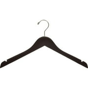 Wood Top Hanger with Espresso Finish, (Box of 50) Space Saving 17 Inch Flat Wooden Hangers w/ Brushed Chrome Swivel Hook & Notches for Shirt Jacket or Dress by International Hanger