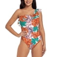 thumbnail image 2 of Picia Hawaiian Style Pattern Women's One Piece Swimsuits,One Shoulder Swimwear Asymmetric ,Ruffle Monokinis Bathing Suits,High Waisted Flattering Bathing Suits-Medium, 2 of 8