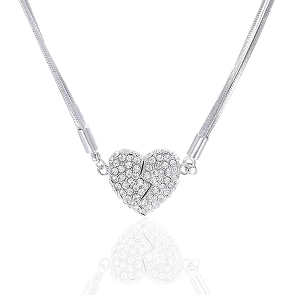 Magnetic Love Patchwork Necklace, Double-Sided Wearing Diamond-Set Love Pendant, Cubic Zirconia Heart Shaped Necklace, Fashion Clavicle Chain, Three-Layer Heart Chain for Women