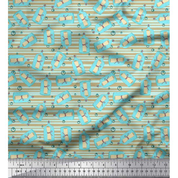 Soimoi Green Cotton Voile Fabric Bottle & Stripe Printed Craft Fabric by the Yard 42 Inch Wide